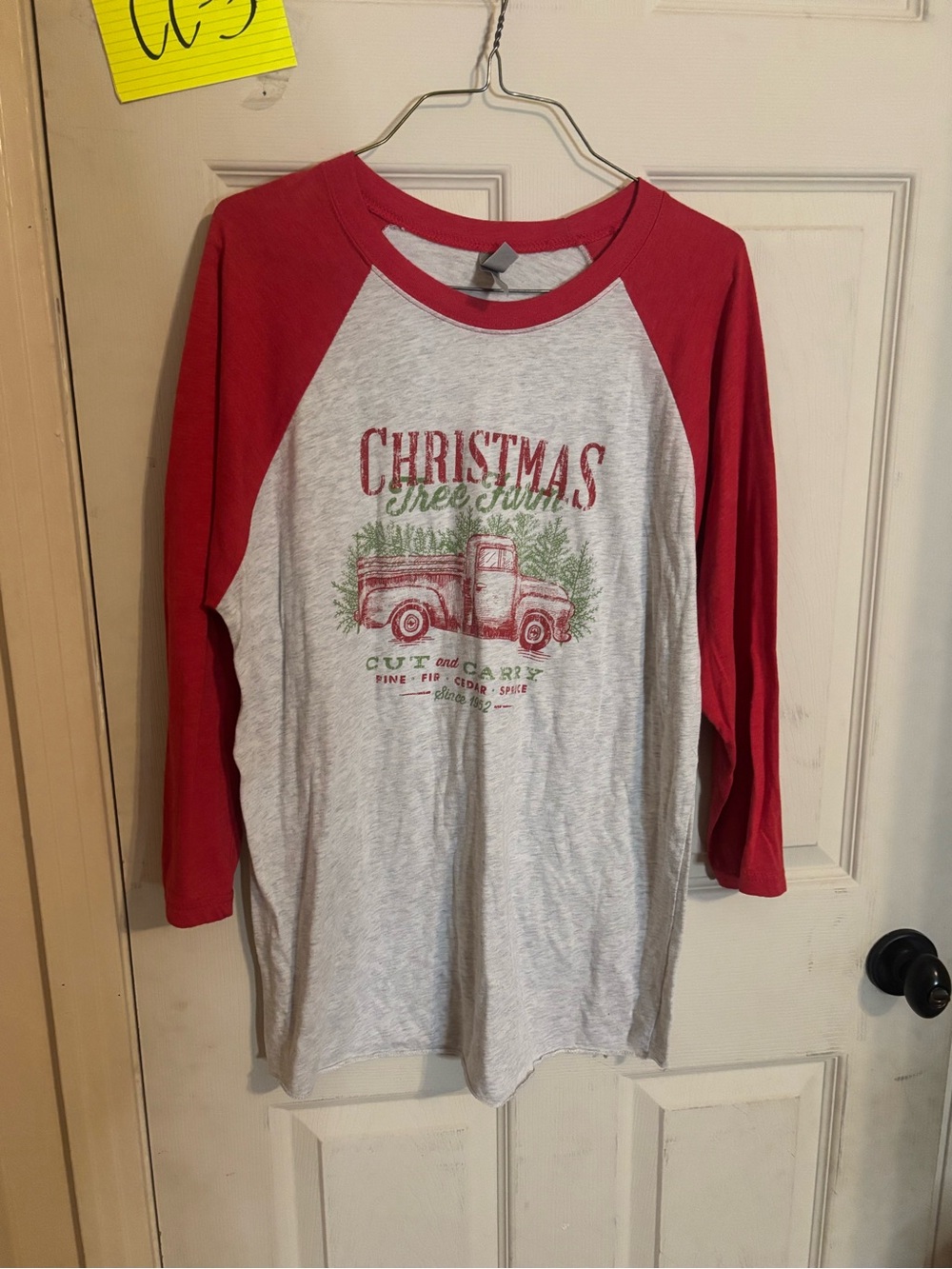 Red & Heather Grey Christmas Truck Raglan Tee